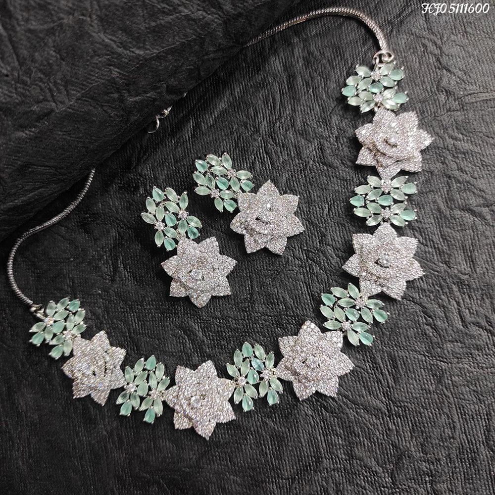 Heera Jewellers Silver Plated AD Stone Necklace Set