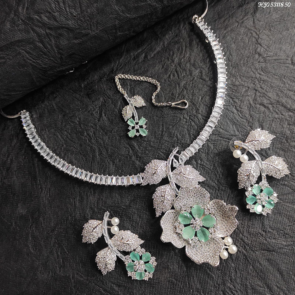 Heera Jewellers Silver Plated AD Stone Necklace Set