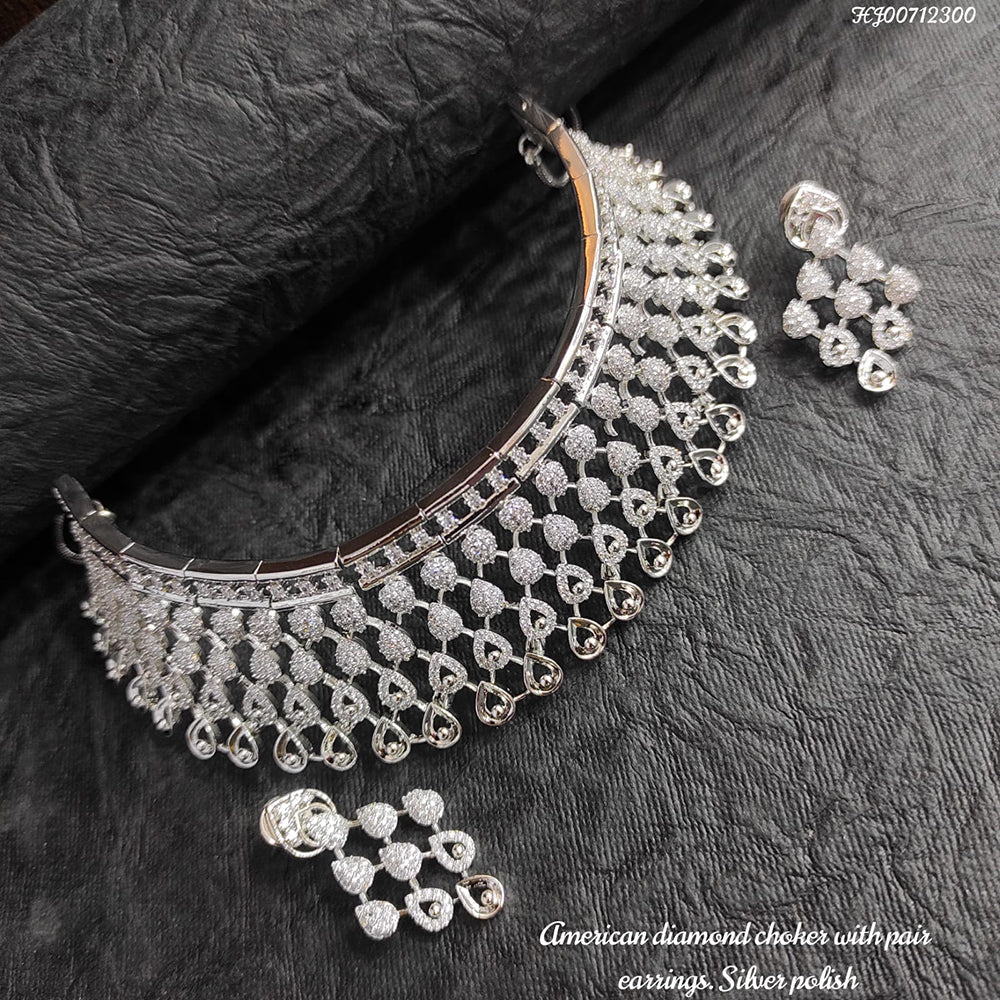 Heera Jewellers Silver Plated AD Stone Necklace Set