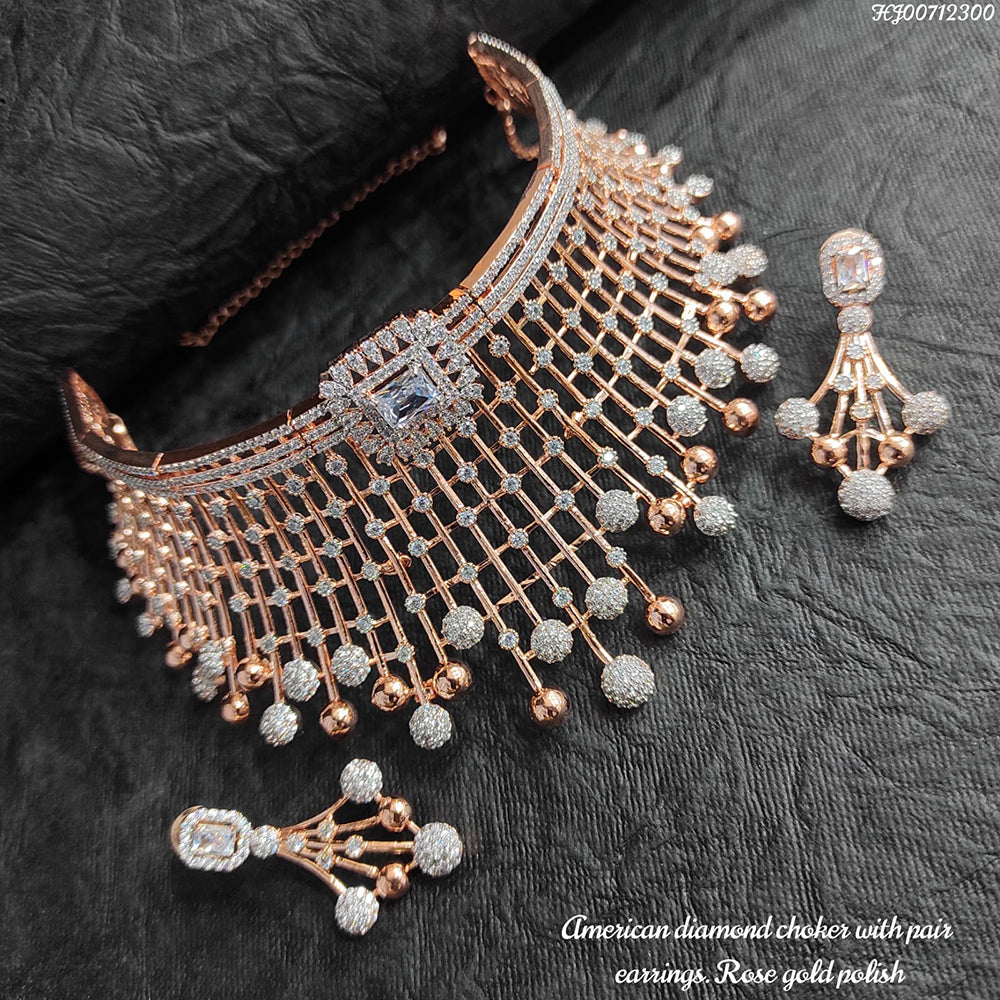 Heera Jewellers Rose Gold Plated AD Stone Necklace Set