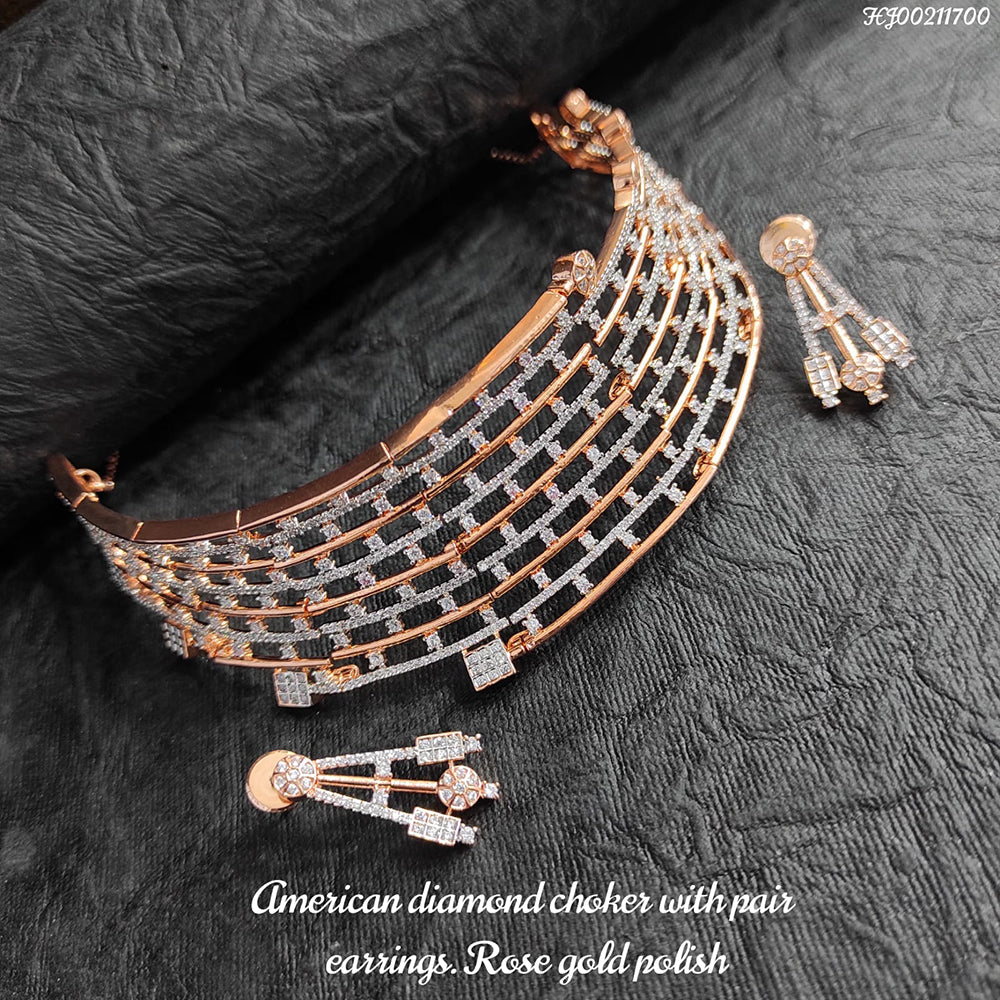 Heera Jewellers Rose Gold Plated AD Stone Necklace Set