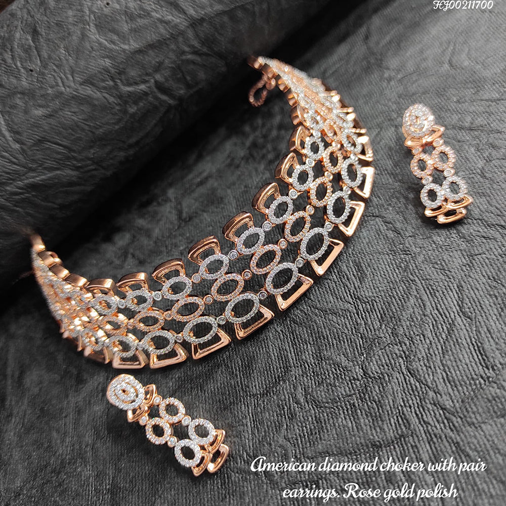 Heera Jewellers Rose Gold Plated AD Stone Necklace Set