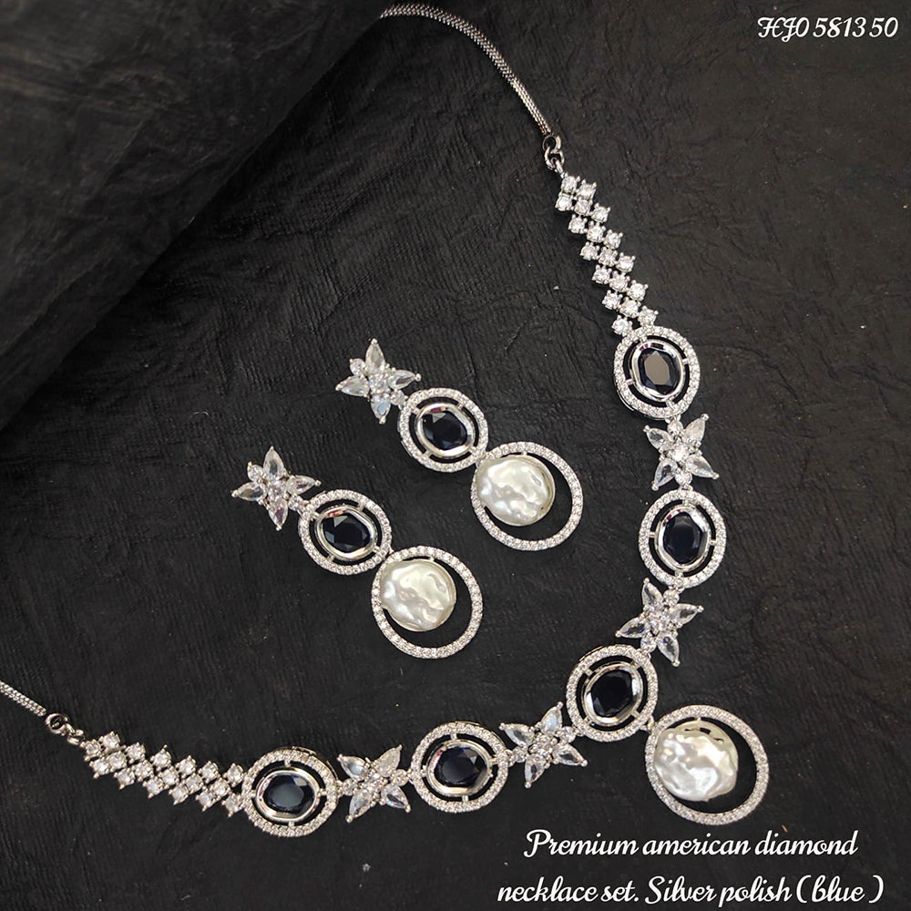 Heera Jewellers Silver Plated American Diamond Necklace Set