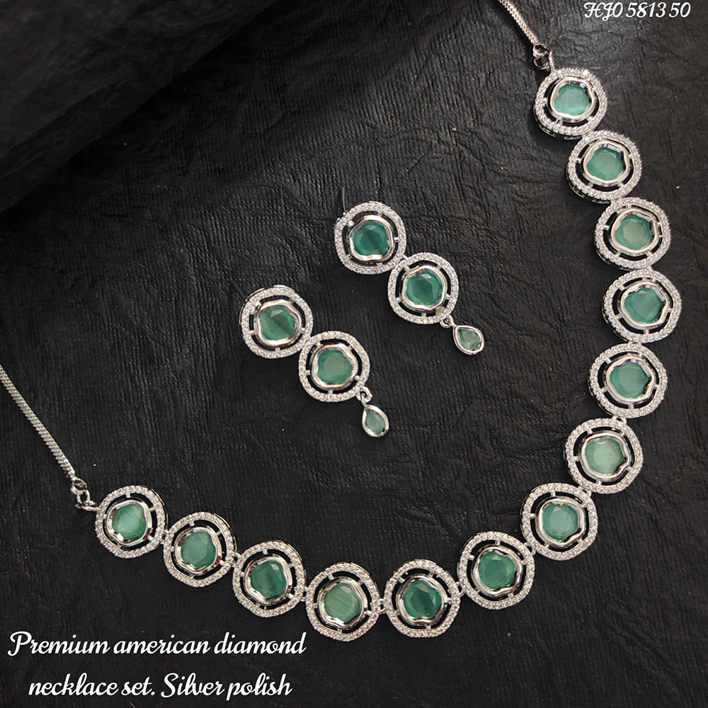 Heera Jewellers Silver Plated American Diamond Necklace Set