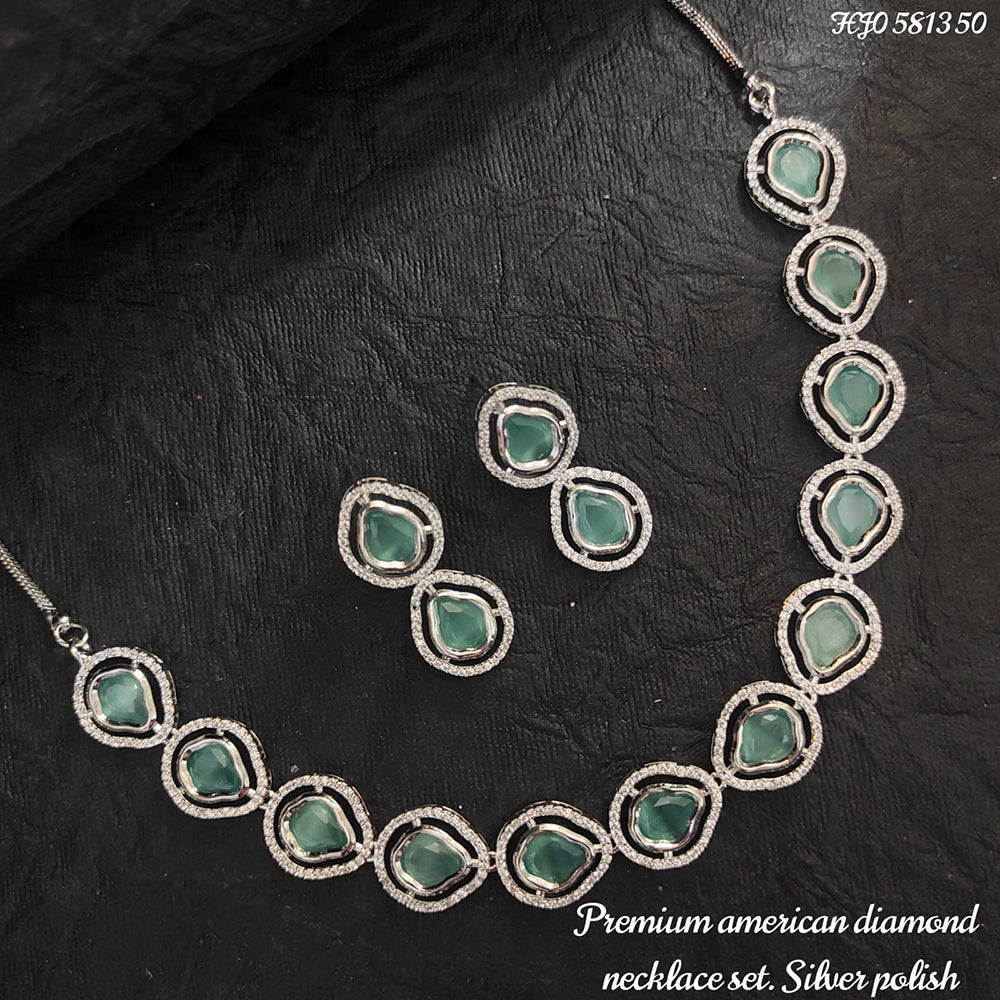 Heera Jewellers Silver Plated American Diamond Necklace Set