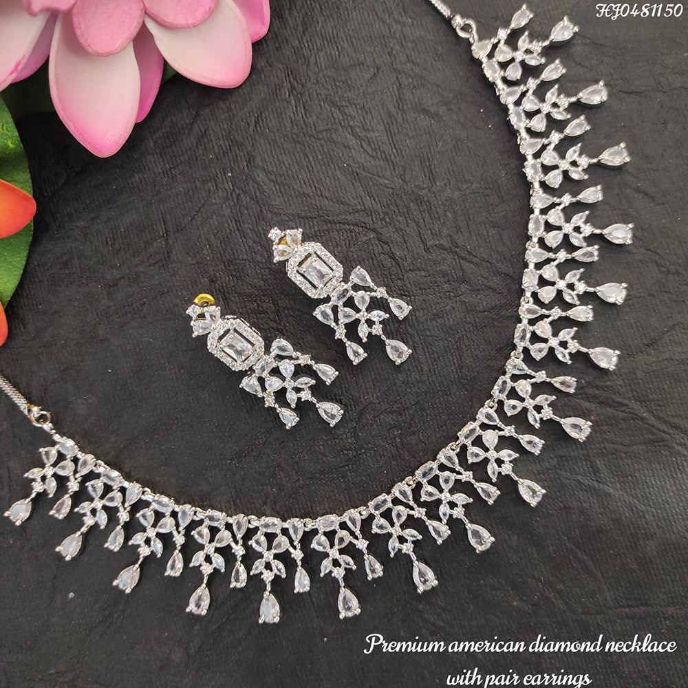 Heera Jewellers Silver Plated AD Stone Necklace Set