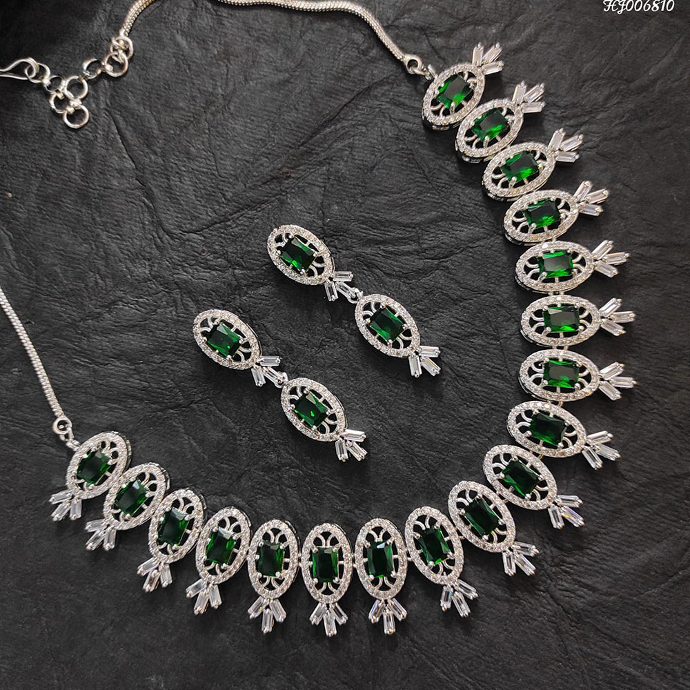 Heera Jewellers AD Stone Silver Plated Necklace Set