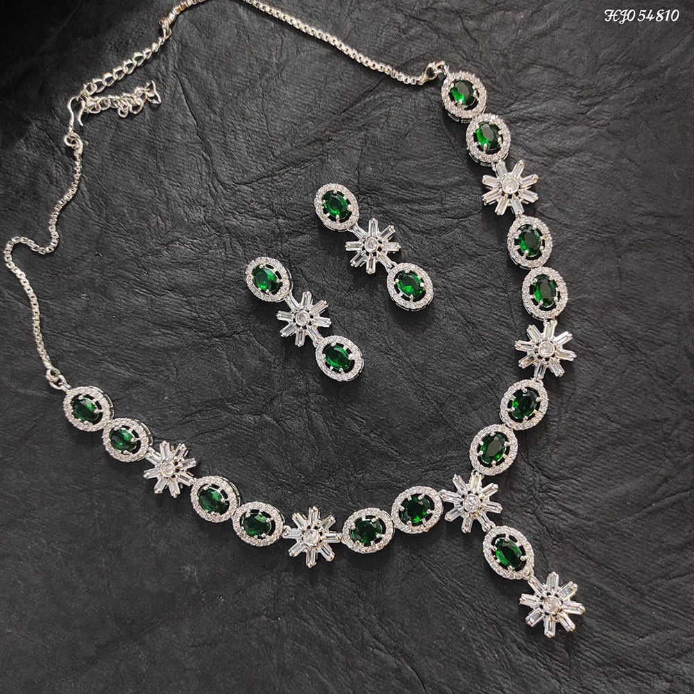 Heera Jewellers AD Stone Silver Plated Necklace Set