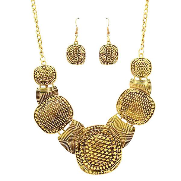 Jeweljunk Antique Gold Plated Statement Necklace Set - 1102214