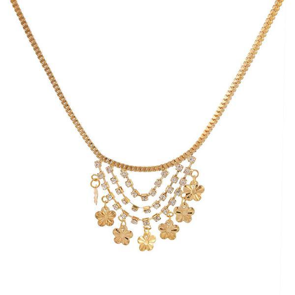 Urthn Austrian Stone Floral Shaped Gold Plated Necklaces - 1102429