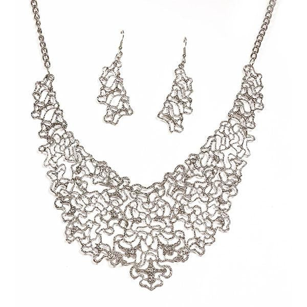 Jeweljunk Silver Plated Statement Necklace Set - 1103327