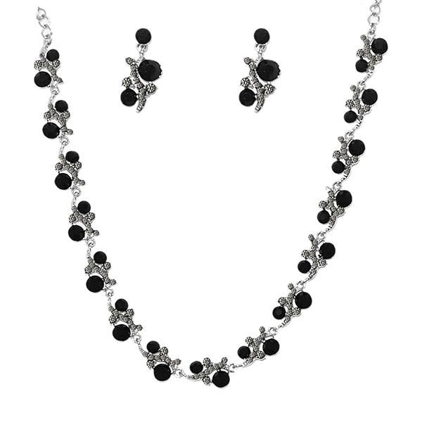 Urthn Black Austrian Stone Silver Plated Necklace Set - 1103803
