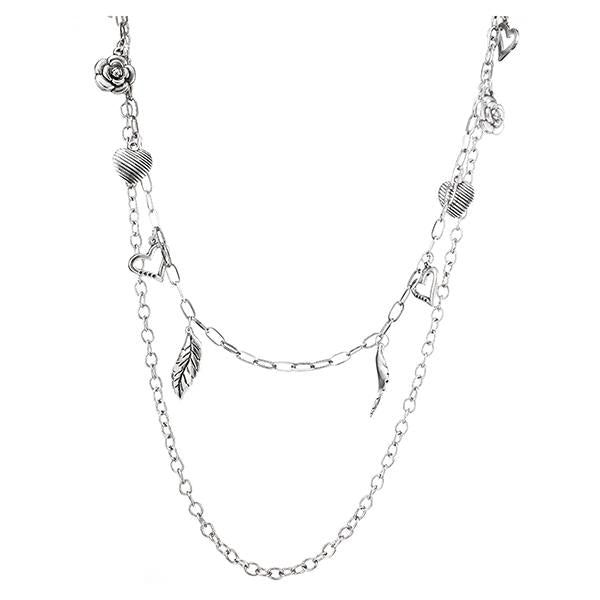 Urthn Double Chain Silver Plated Statement Necklace - 1104125