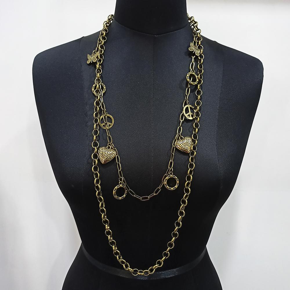 Urthn Antique Gold Plated Charm Statement Necklace - 1104133