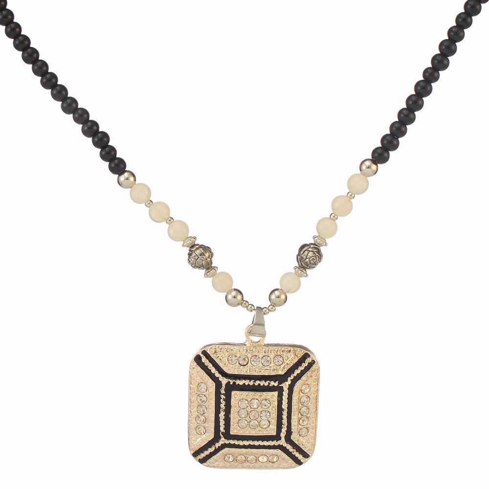 Urthn Austrian Stone Black Beads Fusion Necklace - 1105712