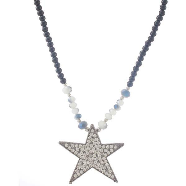 Urthn Black Beads Austrian Stone Statement Necklace - 1105717