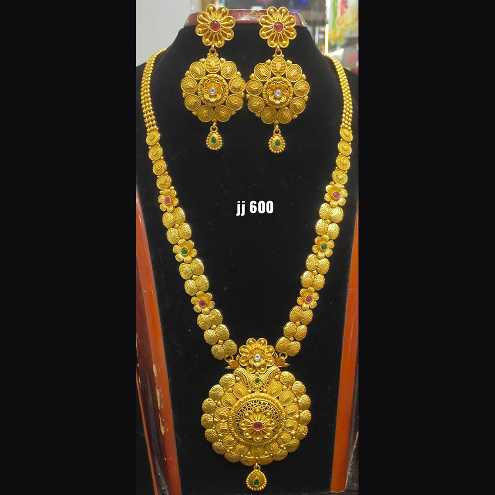 Jain Jewellers Gold Plated Pota Stone Long Haram Necklace Set
