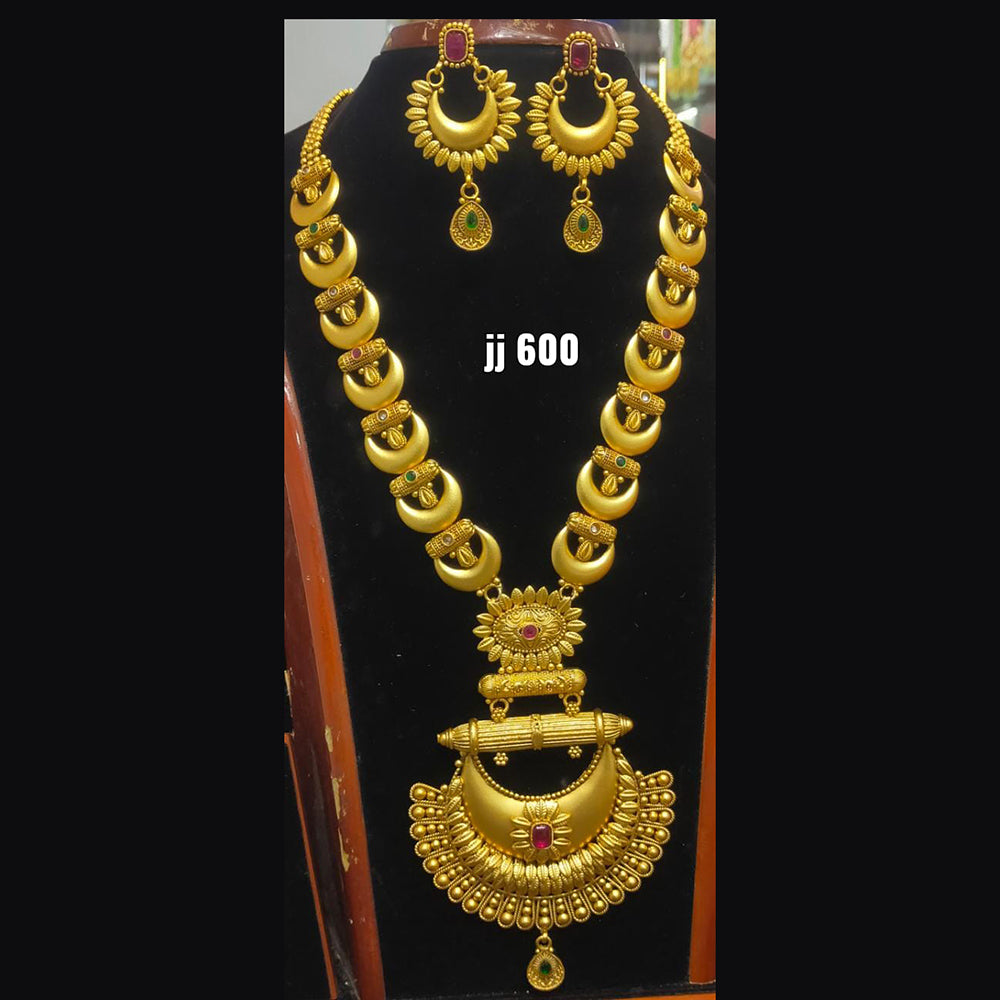 Jain Jewellers Gold Plated Pota Stone Long Haram Necklace Set