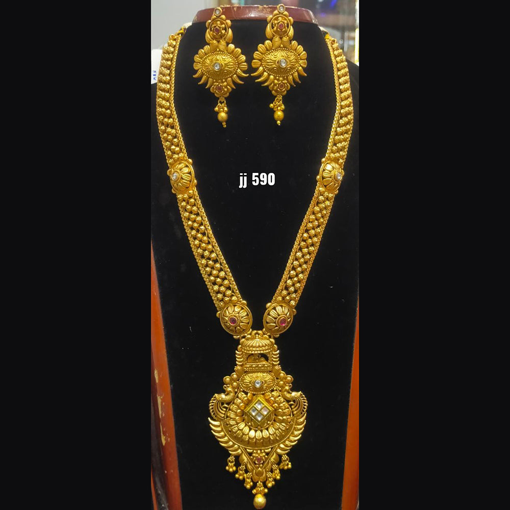 Jain Jewellers Gold Plated Pota Stone Long Haram Necklace Set