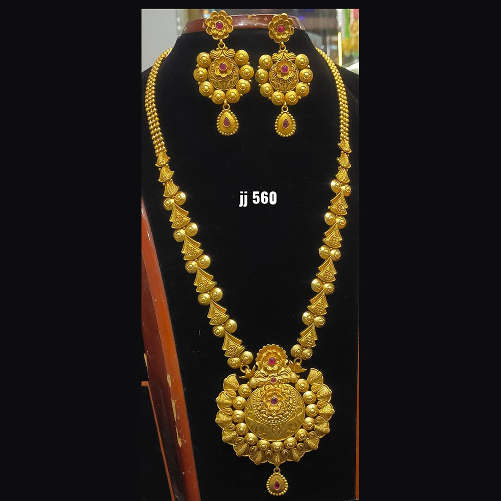 Jain Jewellers Gold Plated Pota Stone Long Haram Necklace Set
