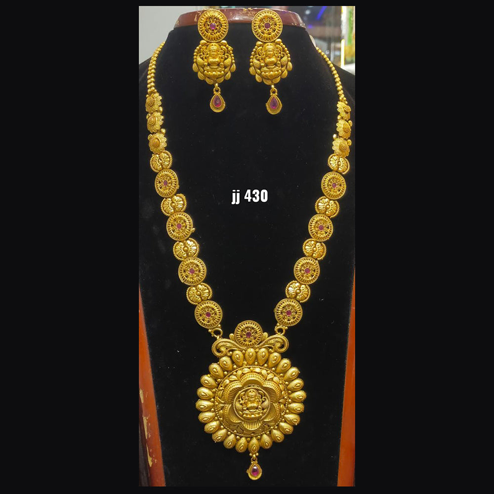 Jain Jewellers Gold Plated Pota Stone Long Haram Necklace Set