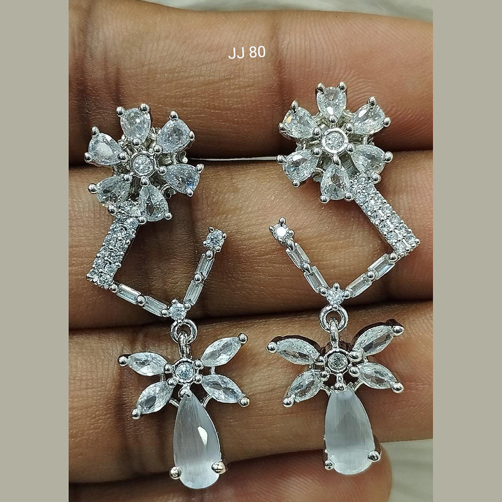 Jain Jewellers Silver Plated Ad Stone Dangler Earrings