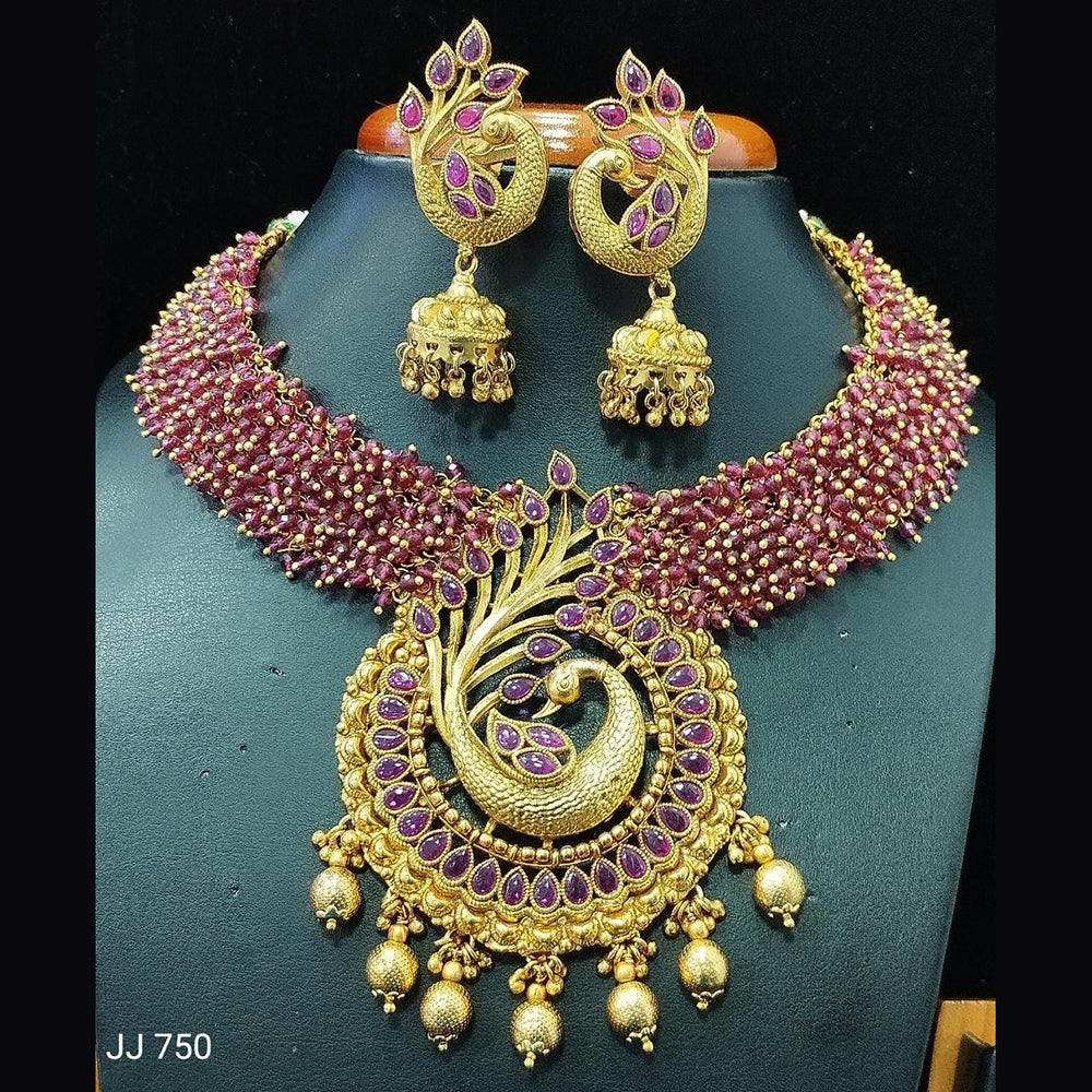 Jain Jewellers Gold Plated Pota Stone Necklace Set - 11061574