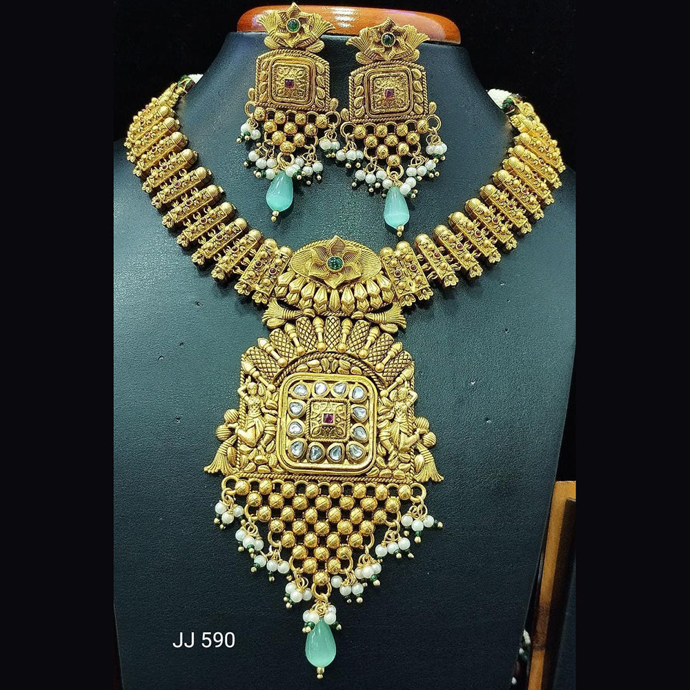 Jain Jewellers Gold Plated Pota Stone Necklace Set - 11061580