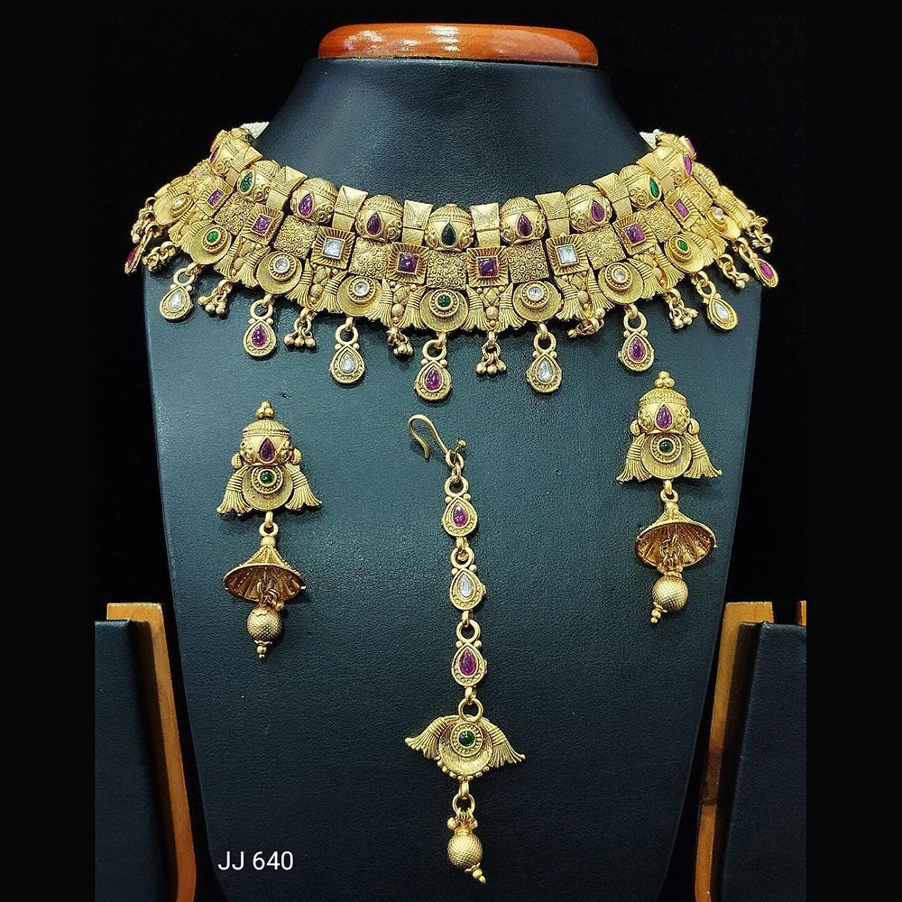 Jain Jewellers Gold Plated Pota Stone Necklace Set - 11061584