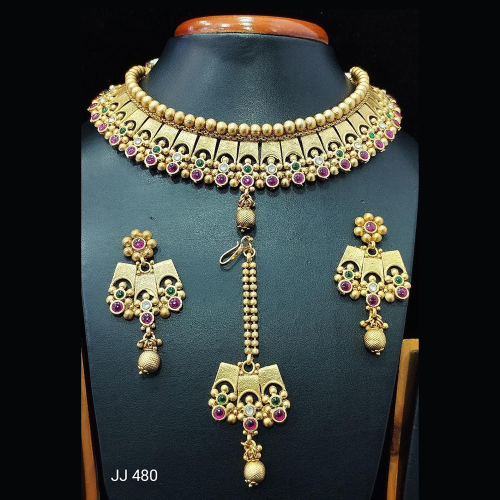 Jain Jewellers Gold Plated Pota Stone Necklace Set - 11061585