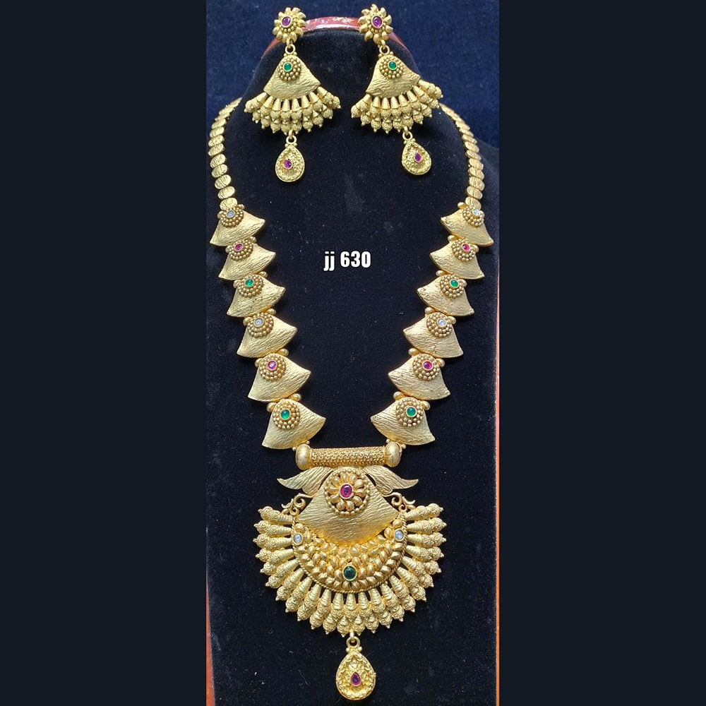 Jain Jewellers Gold Plated Pota Stone Long Haram Necklace Set - 11061712