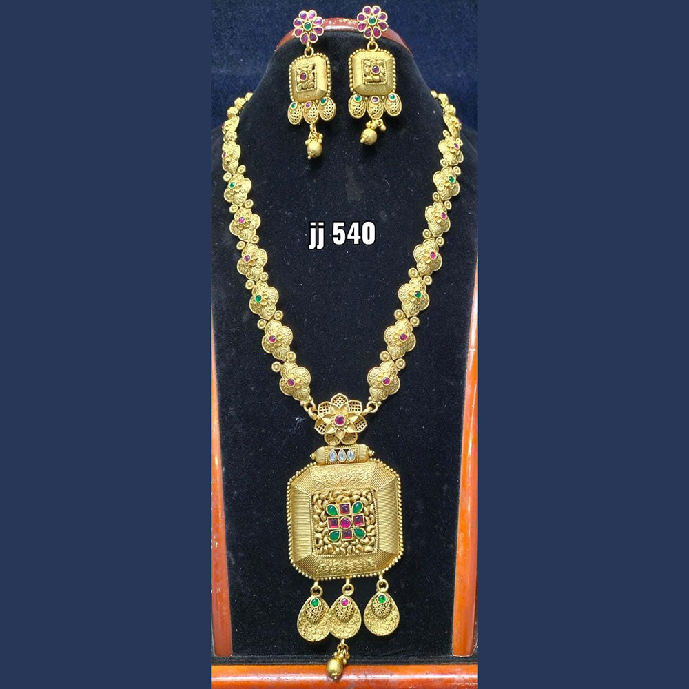 Jain Jewellers Gold Plated Pota Stone Long Haram Necklace Set - 11061718
