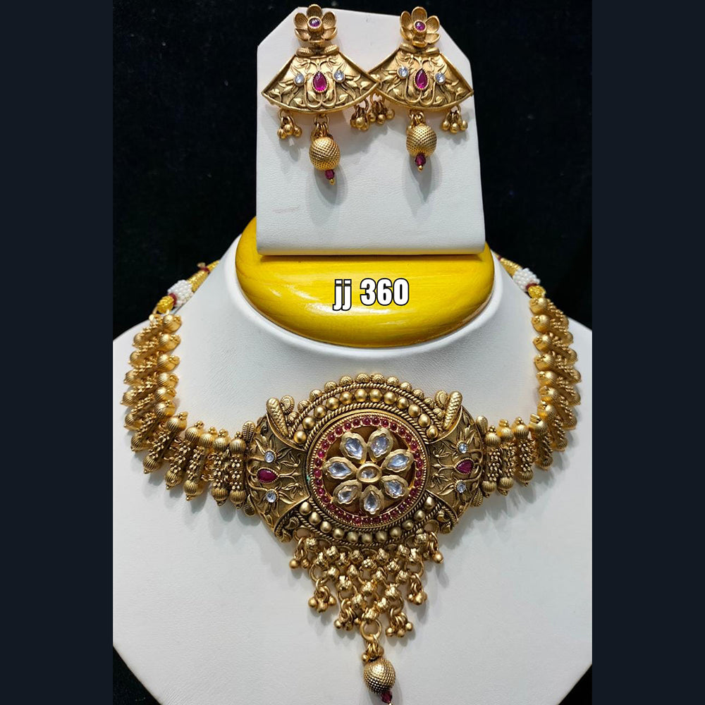 Jain Jewellers Gold Plated Pota Stone Necklace Set