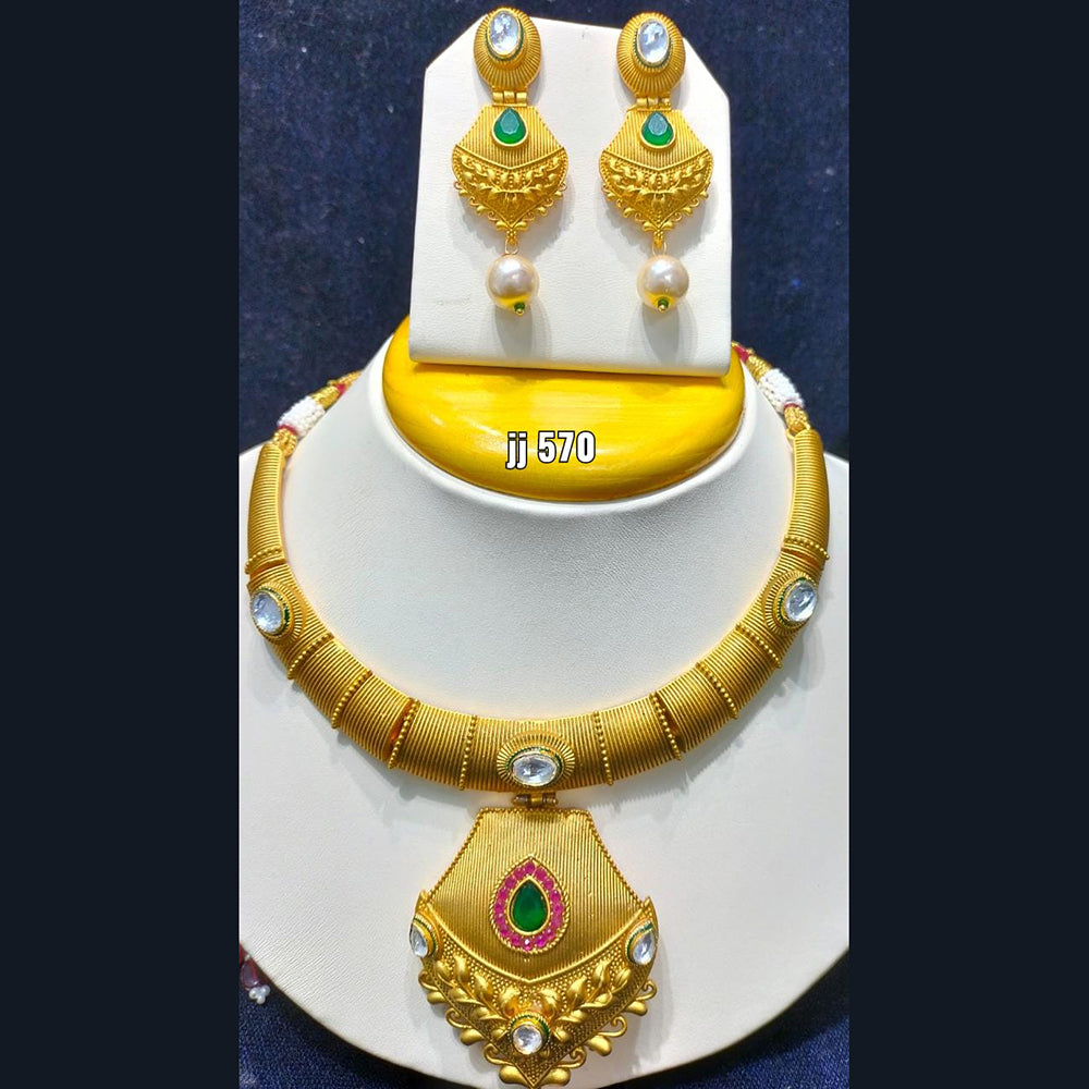 Jain Jewellers Gold Plated Pota Stone Necklace Set