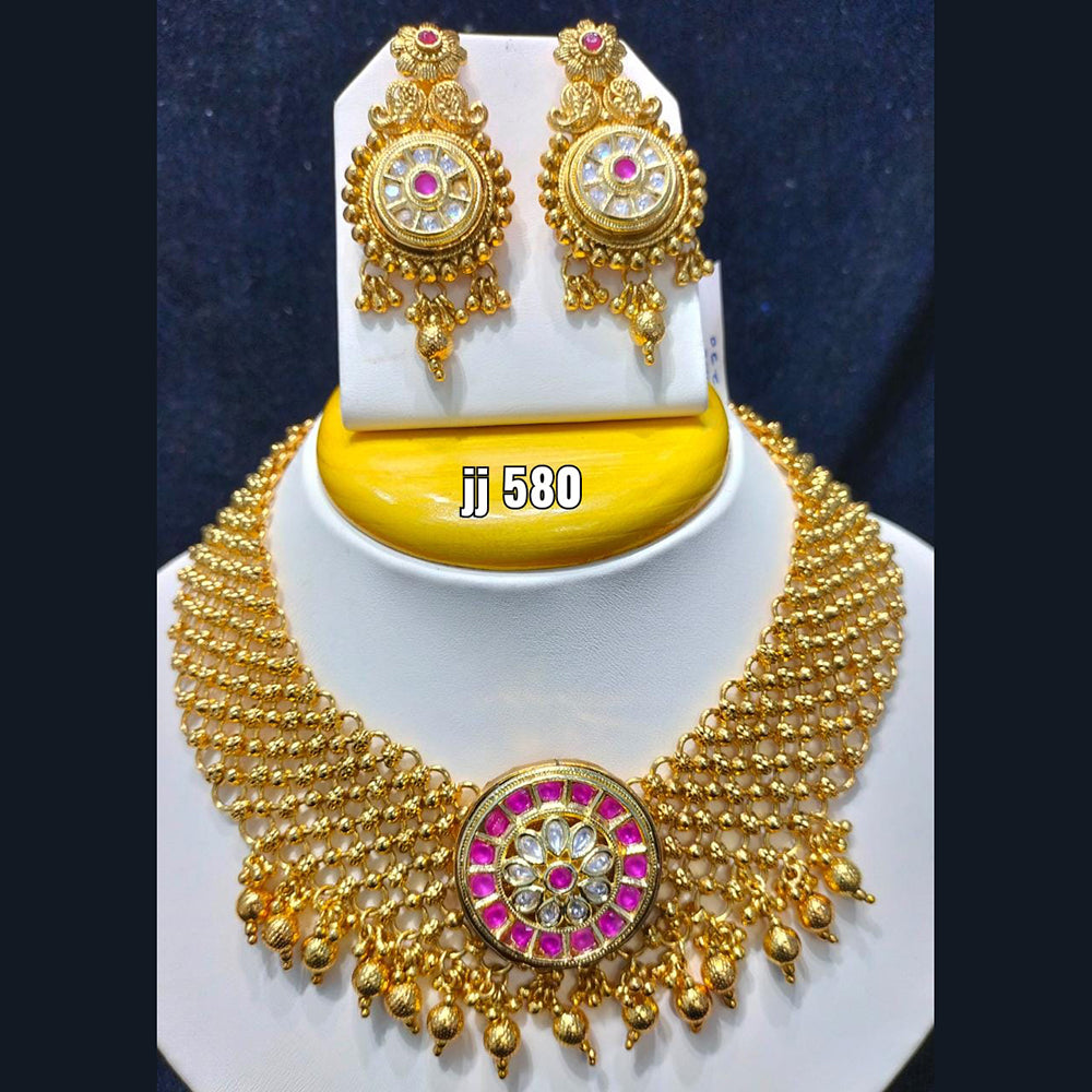 Jain Jewellers Gold Plated Pota Stone Necklace Set