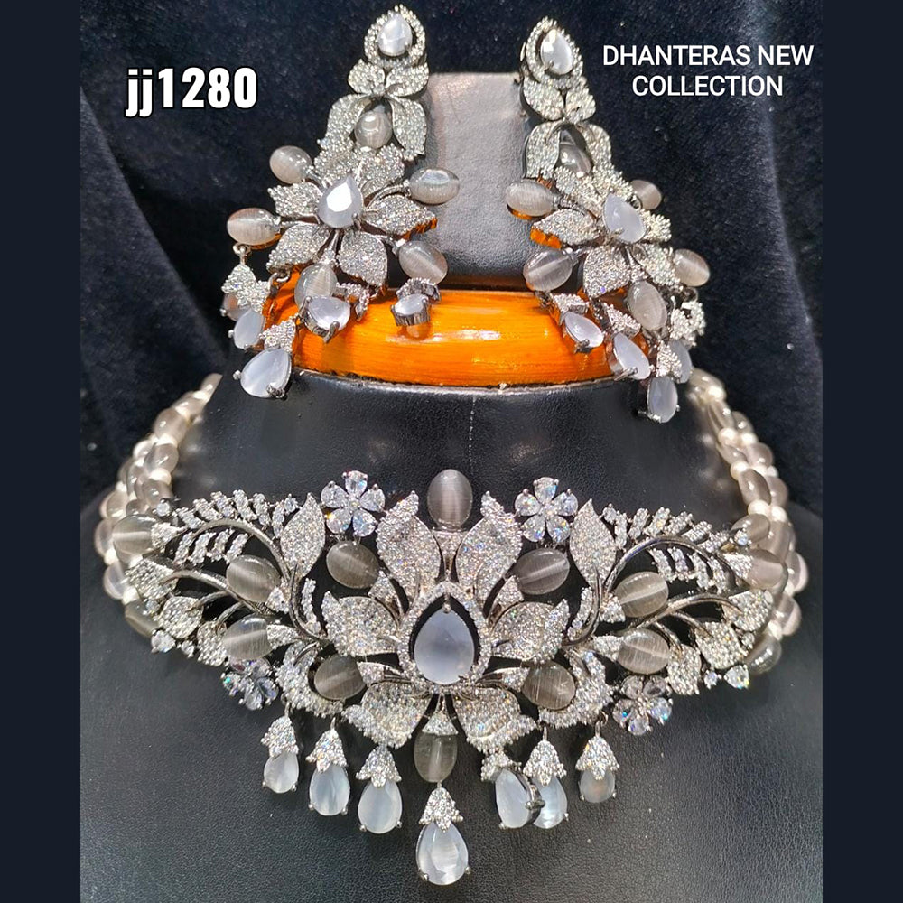 Jain Jewellers Gold Plated Ad Stone Necklace Set