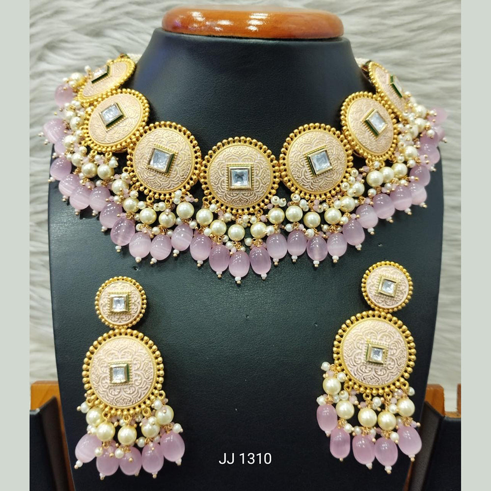 Jain Jewellers Gold Plated Kundan Stone Necklace Set - 11061847