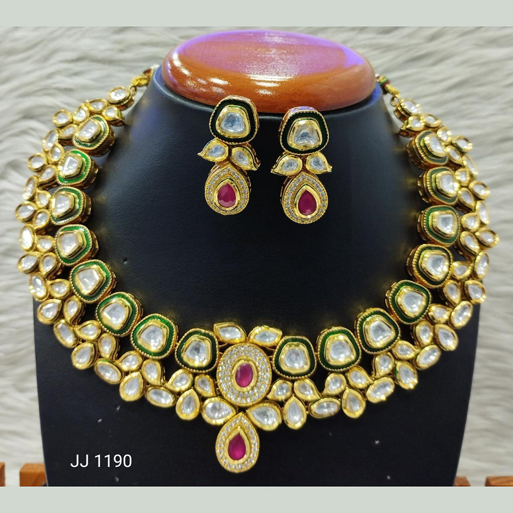 Jain Jewellers Gold Plated Kundan Stone Necklace Set - 11061851