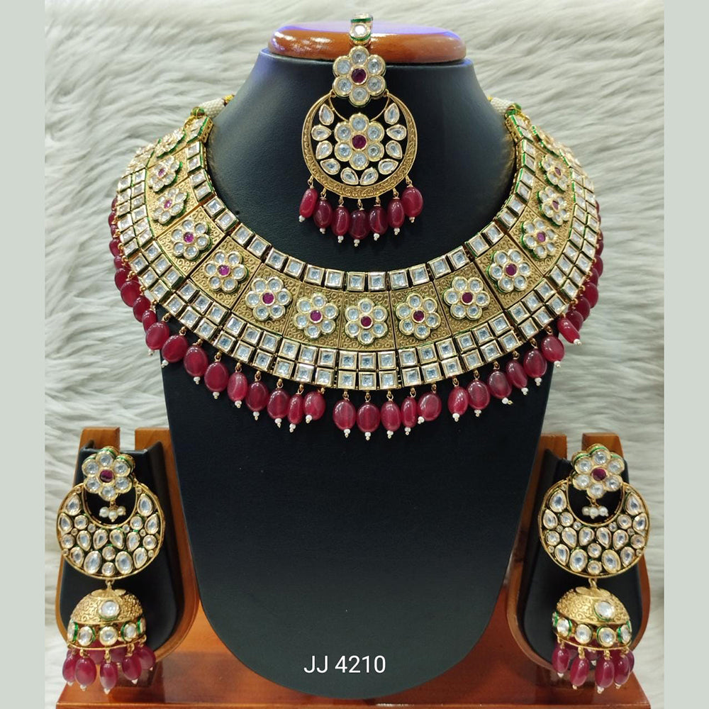 Jain Jewellers Gold Plated Kundan Stone Necklace Set - 11061857
