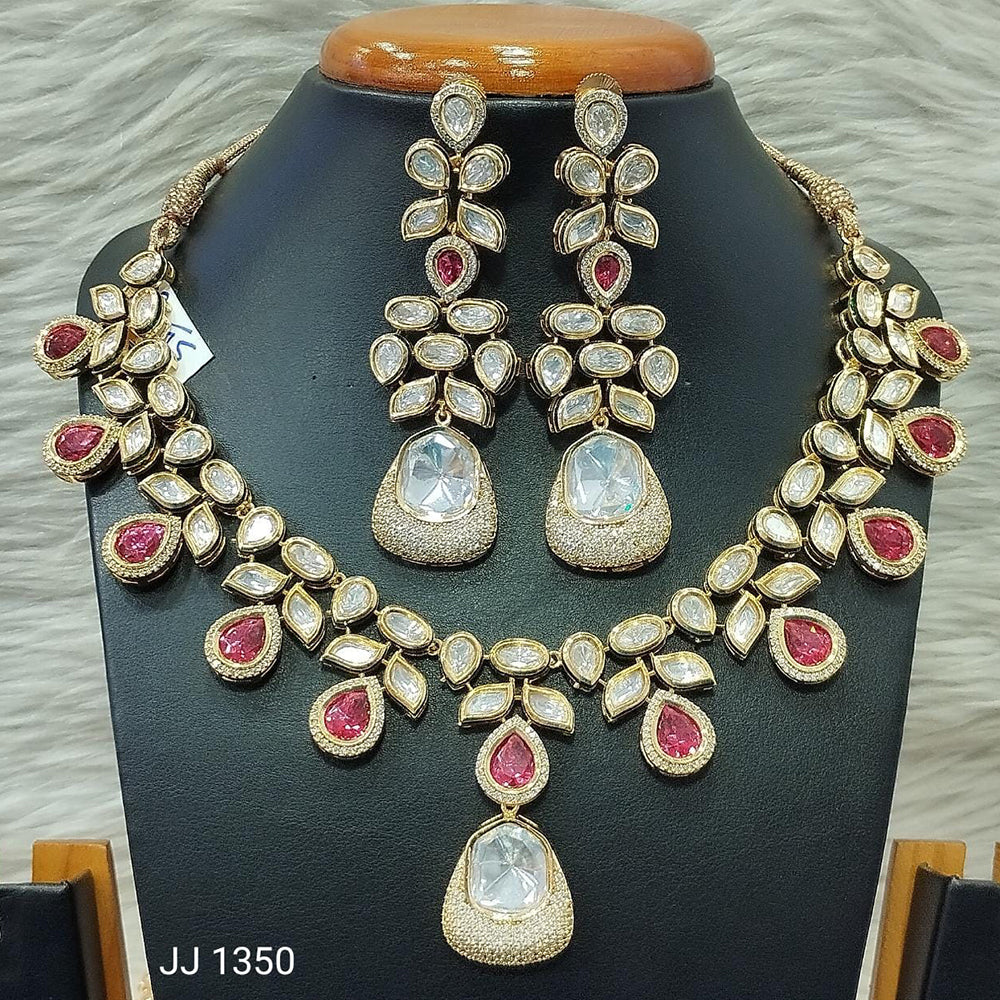 Jain Jewellers Gold Plated Kundan Stone Necklace Set - 11061858