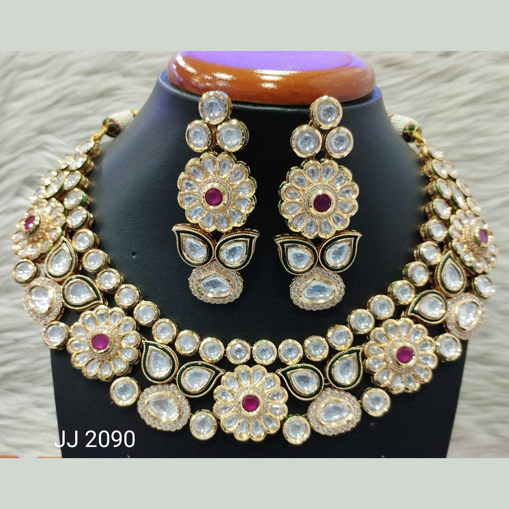 Jain Jewellers Gold Plated Kundan Stone Necklace Set - 11061861