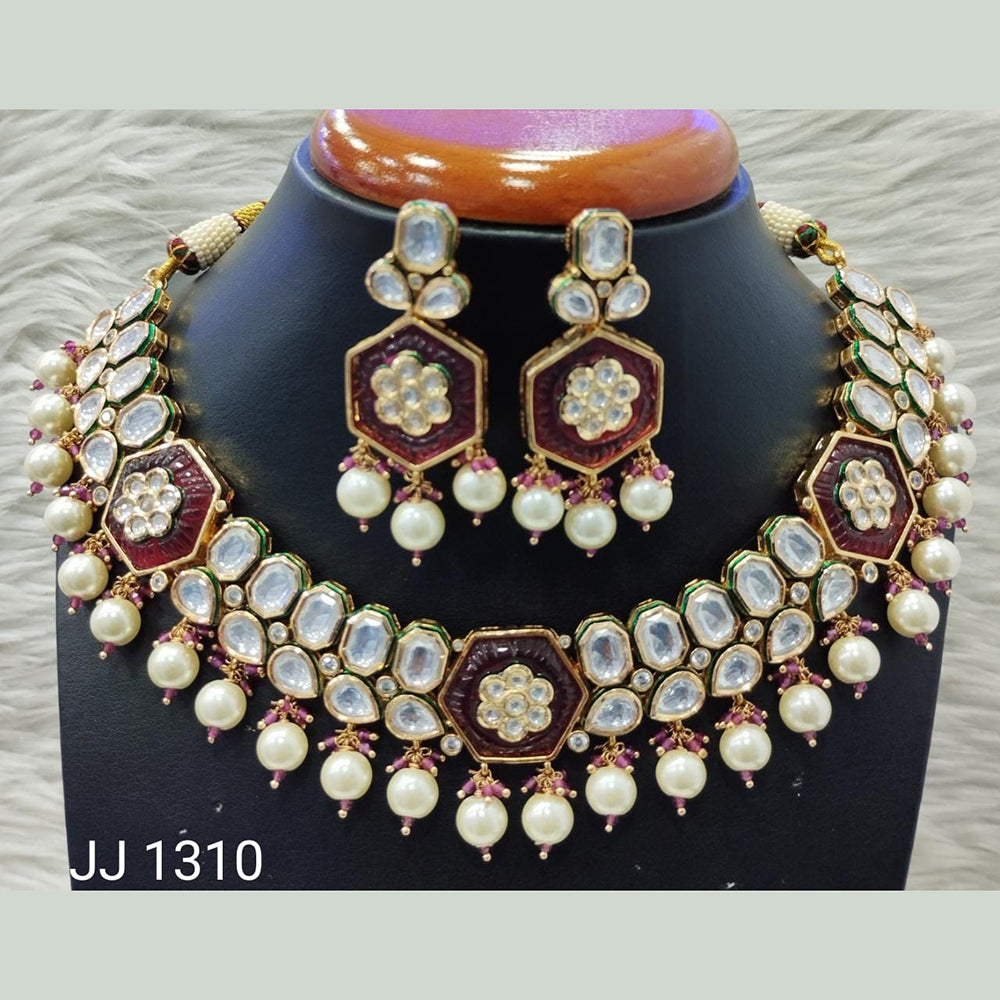 Jain Jewellers Gold Plated Kundan Stone Necklace Set - 11061862