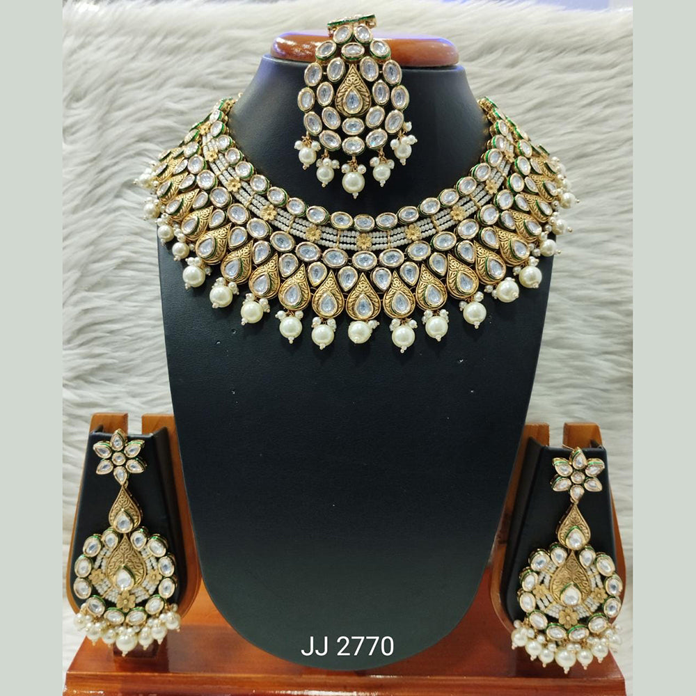 Jain Jewellers Gold Plated Kundan Stone Necklace Set - 11061863