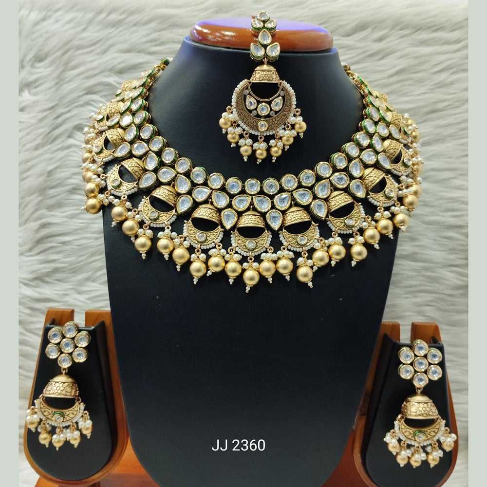 Jain Jewellers Gold Plated Kundan Stone Necklace Set - 11061864