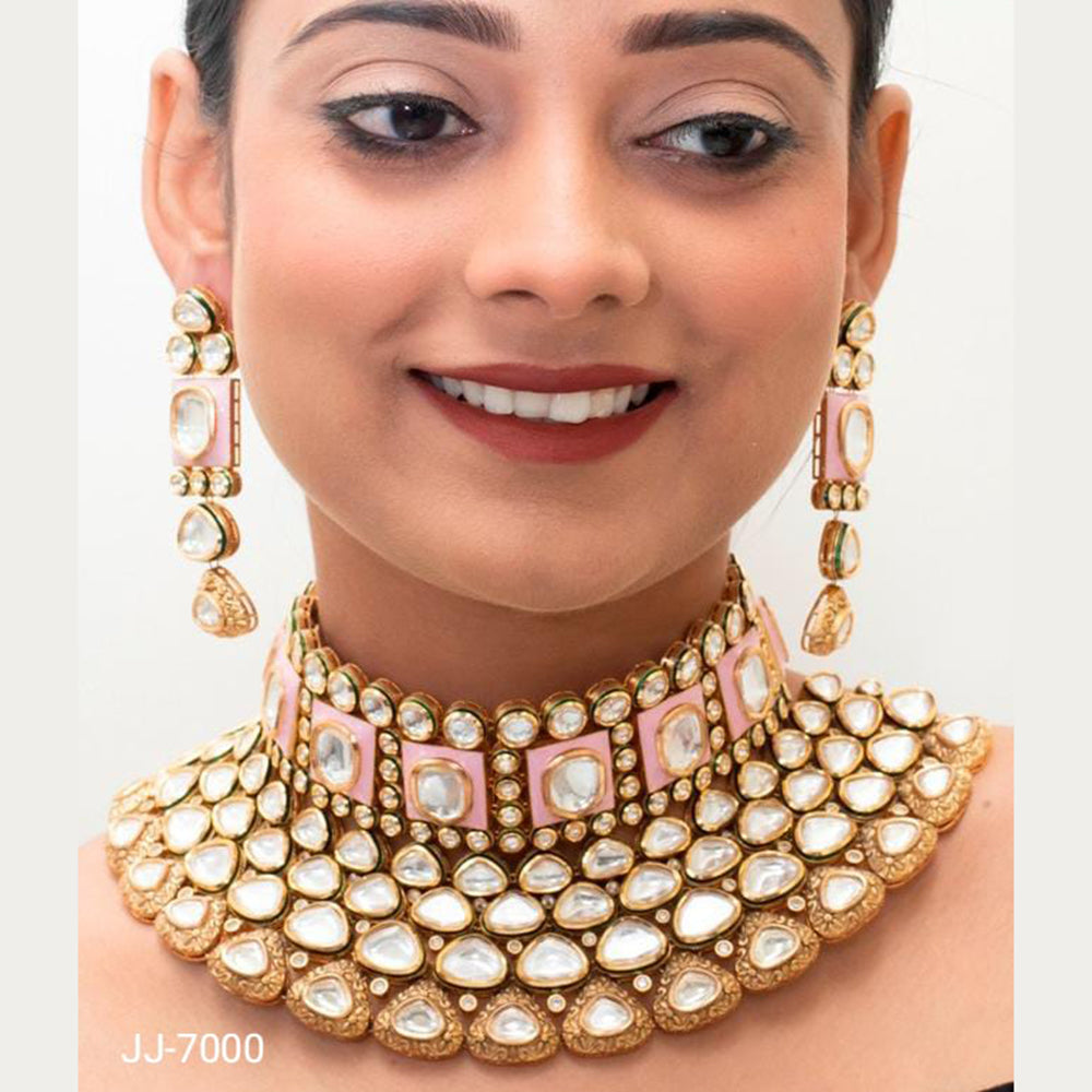Jain Jewellers Gold Plated Kundan Stone Necklace Set