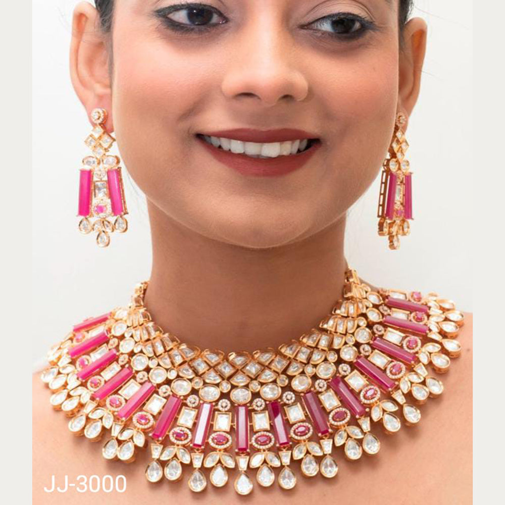 Jain Jewellers Gold Plated Kundan Stone Necklace Set