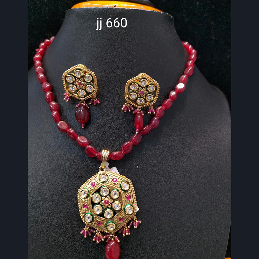 Jain Jewellers Gold Plated Kundan Stone Necklace Set - 11062042