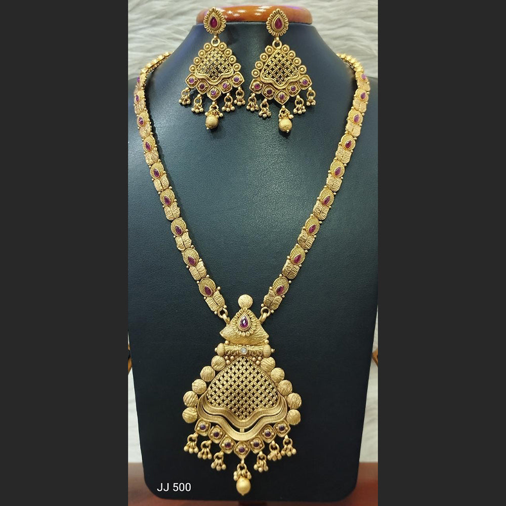 Jain Jewellers Gold Plated Pota Stone Long Haram Necklace Set - 11062188