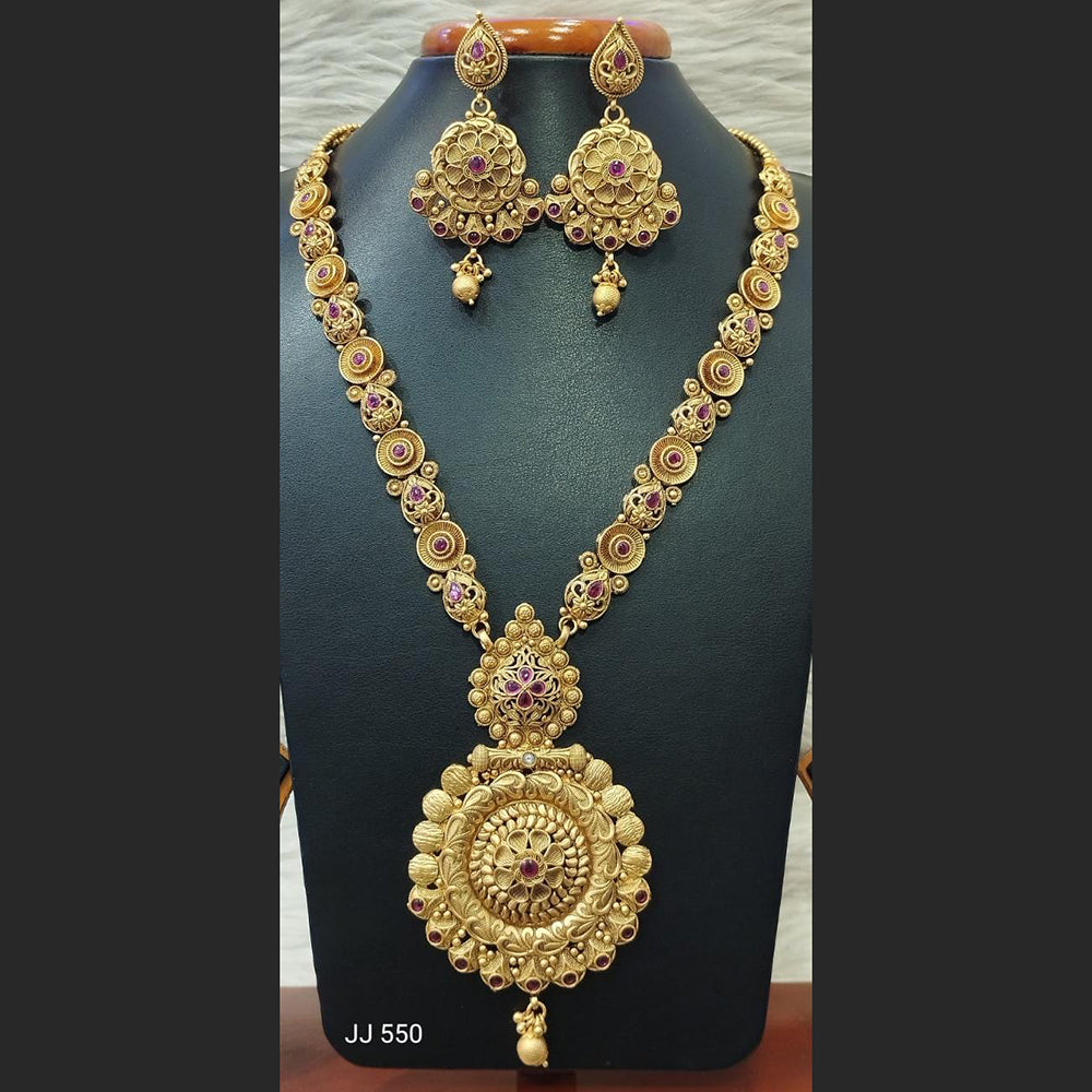 Jain Jewellers Gold Plated Pota Stone Long Haram Necklace Set 110621