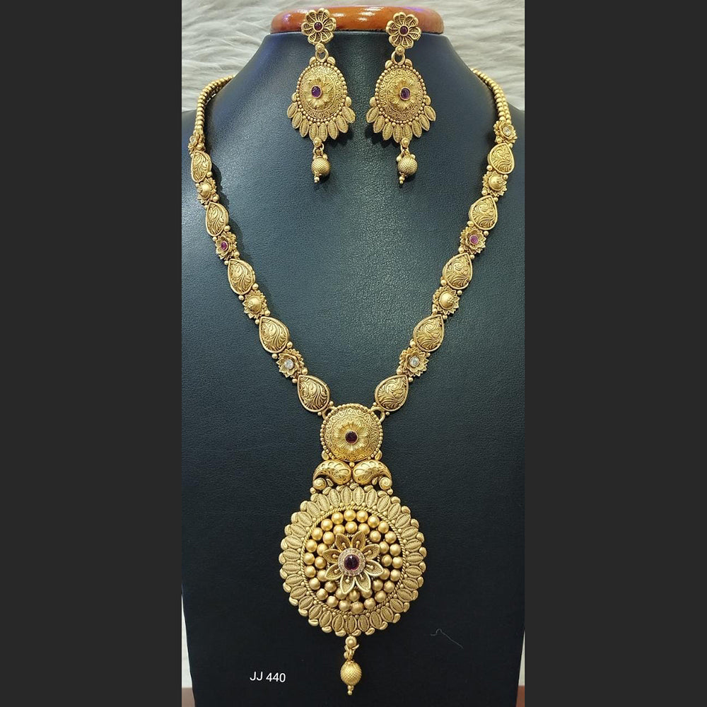Jain Jewellers Gold Plated Pota Stone Long Haram Necklace Set - 11062194